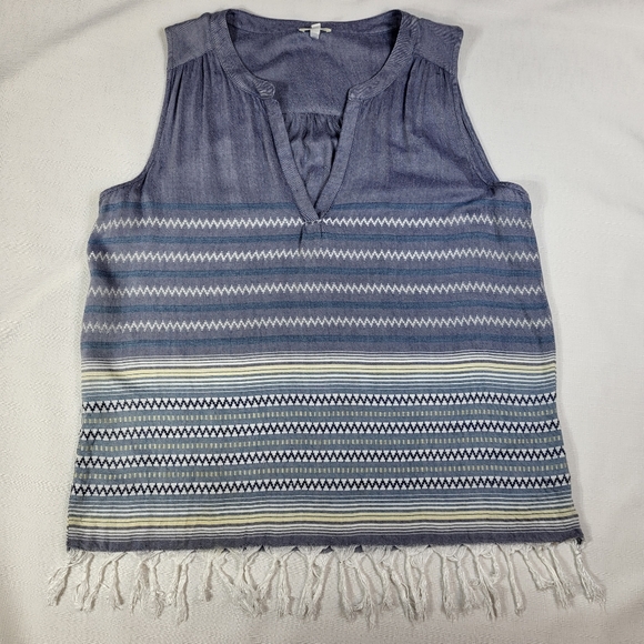 Dylan Sleeveless TOP Blue White Stripe Tunic Womens Size Medium M Fringe Tassels - Picture 14 of 14